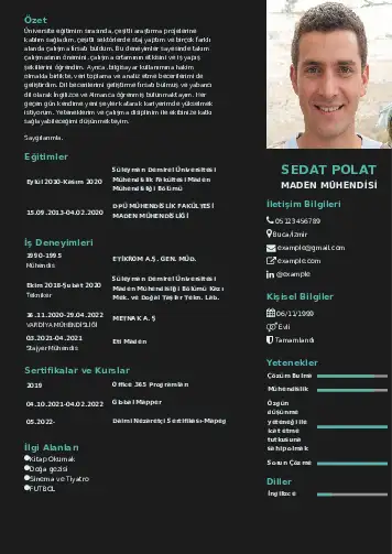 Maden Mühendisi Cv Örnekleri cv indir